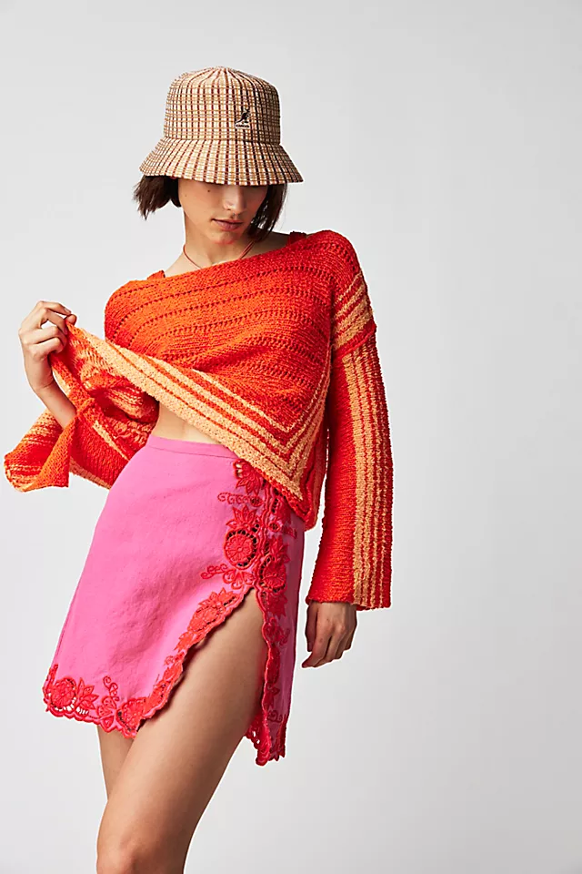 Margaret Linen Skirt Magenta & Red