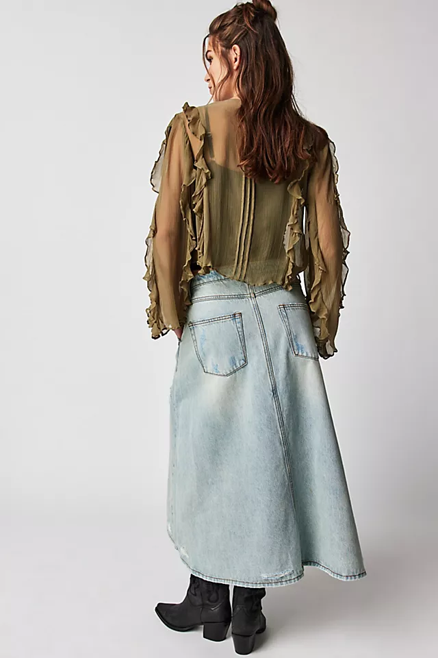 OneTeaspoon Mrs. Carter Long Denim Skirt Kansas Blue