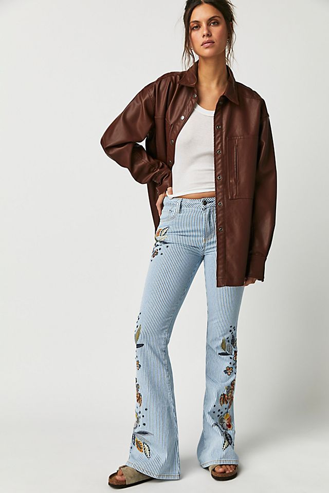 Driftwood Farrah Embroidered Flare Jeans Folklore X Pinstripe