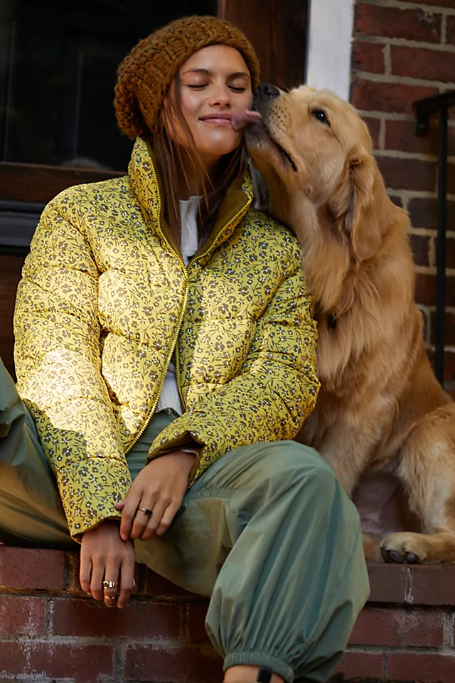 Barbour Marin Quilt Puffer Jacket Floral Olive Lime