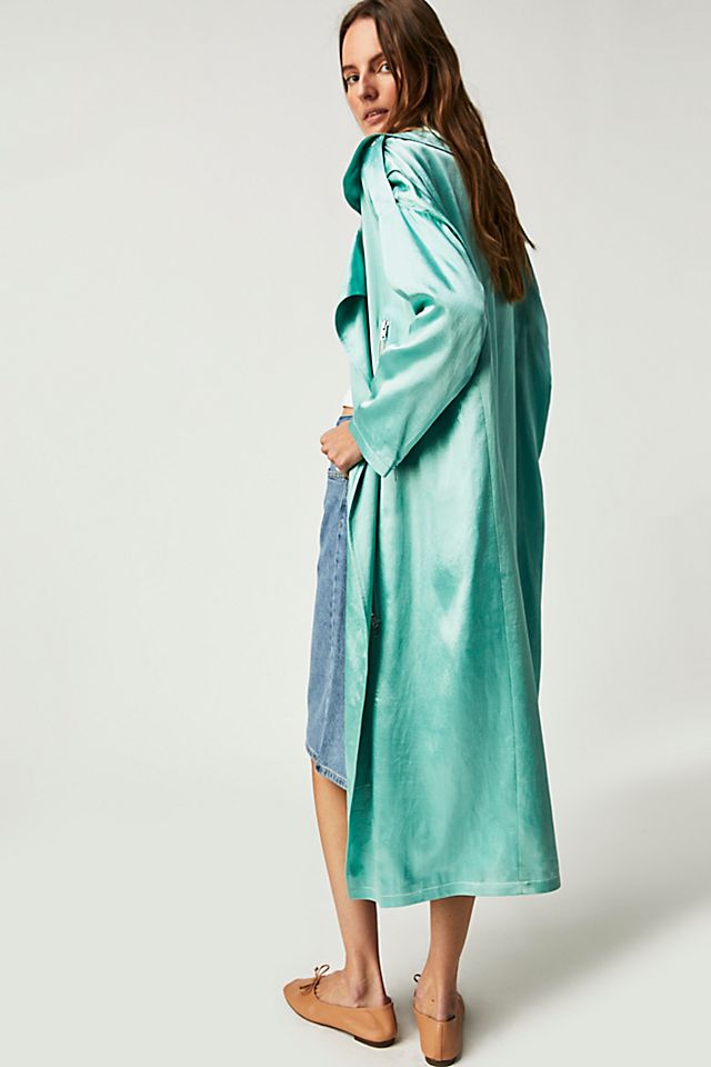 Satin Moto Trench Azzuro