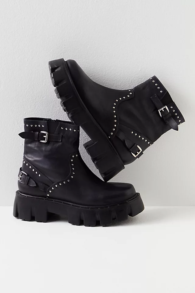 Ludlow Studded Moto Boots Black