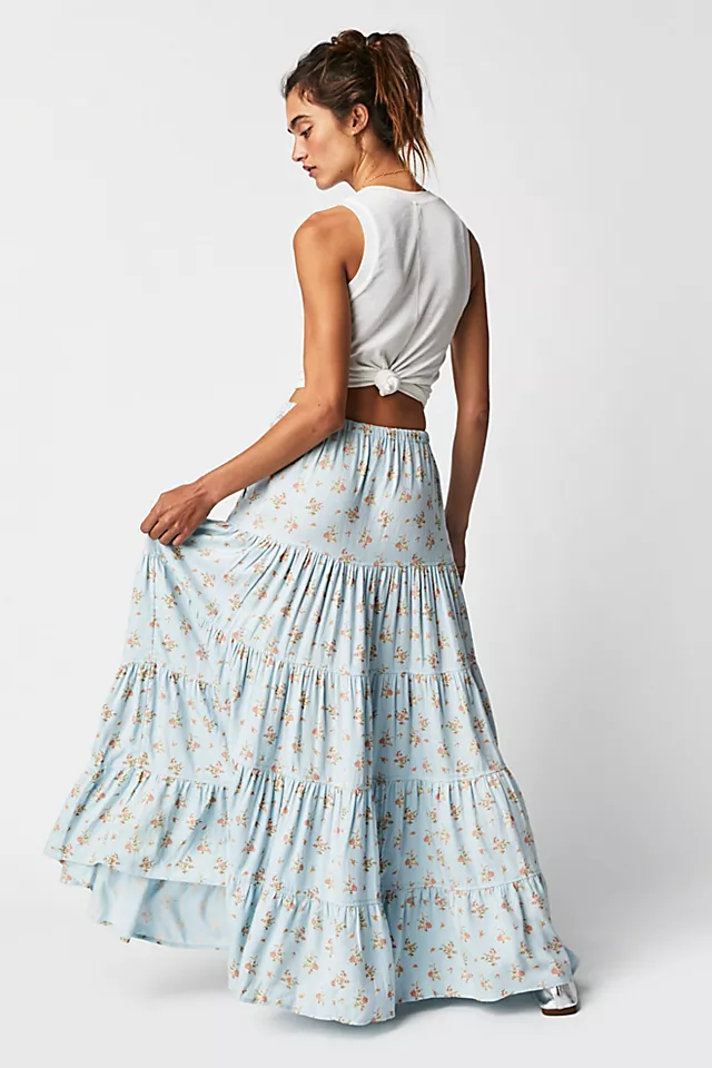 Nova Tiered Maxi Skirt Robins Egg Combo