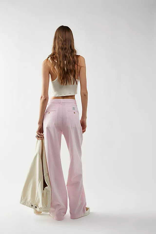Denimist Double Pleat Wide-Leg Pants Pink Seersucker Stripe