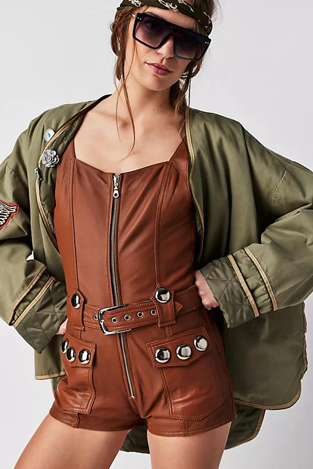 Understated Leather Midnight City Romper Tan