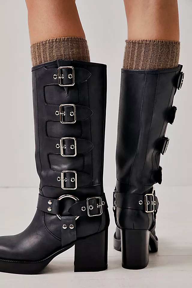 Buckle Up Baby Moto Boots Black Washed / Silver
