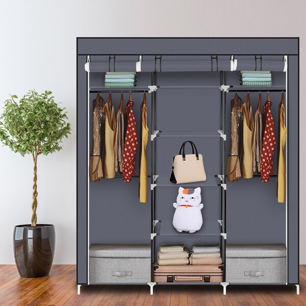 Portable Clothes Rack Closet with Cover and Hanging Rod