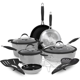 Paula Deen DFCW12S Family 14 Piece Ceramic Non-Stick Cookware Set, Stainless