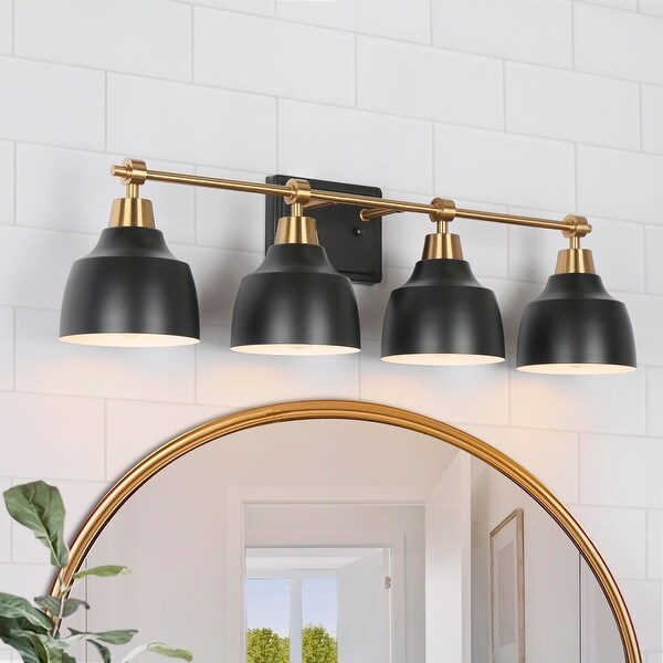 Malryn Modern Black Gold Linear Bathroom Vanity Light Dome Wall Sconce for Powder Room