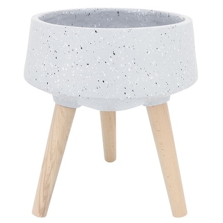 2 Gray Brown Ceramic Terrazzo Outdoor Tripod Legs Planters 15"