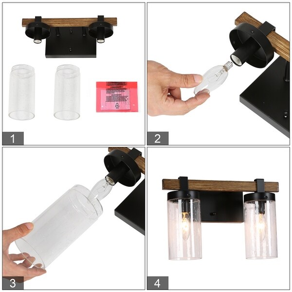 Fora Modern Farmhouse Linear Seeded Glass Bathroom Vanity Light Dimmable