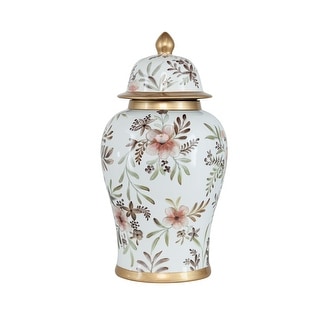 A&B Home Floral Porcelain Ginger Jar - White/Gold