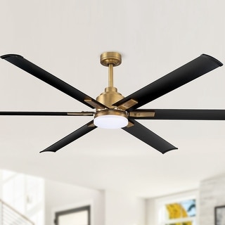 72" Antique Brass Aluminum Large Ceiling Fan with Light and Remote