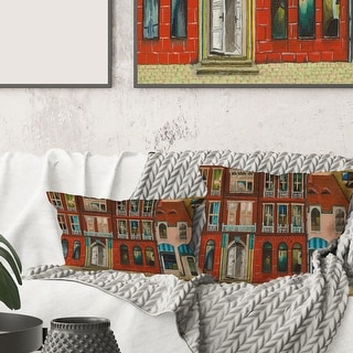 Designart 'Red Facade of Shop In Paris I' French Country Printed Throw Pillow