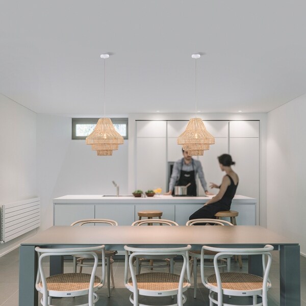 Anita Cream 1-Light 3-Tier Rattan Basket Pendant Light