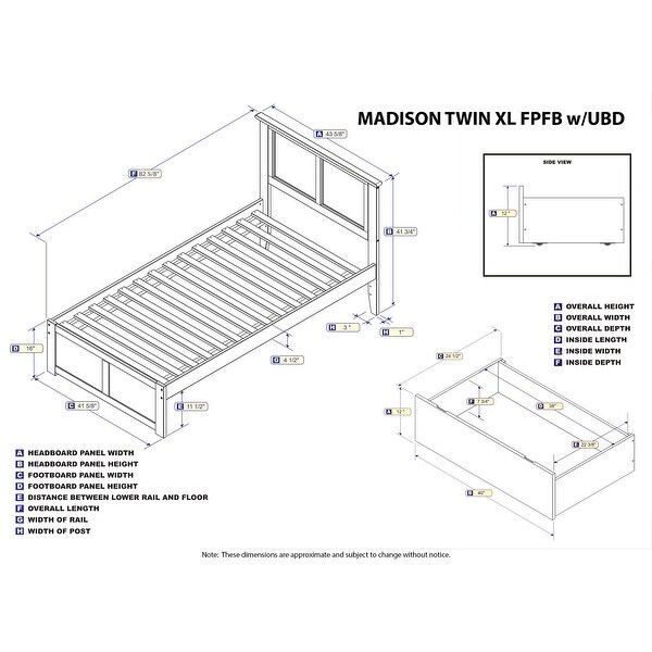 Madison Twin XL Platform Bed with Footboard and 2 Drawers in Walnut
