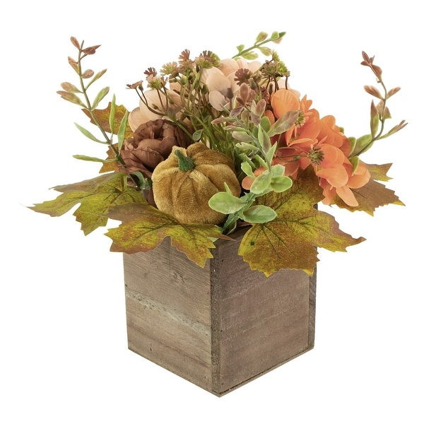 10"x8" Orange Floral Pumpkin Wooden Box Fall Harvest Tabletop Decor