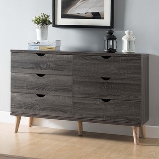 DH BASIC Mid-Century Modern Distressed Grey 47-inch Wide 6-Drawer Dresser by Denhour