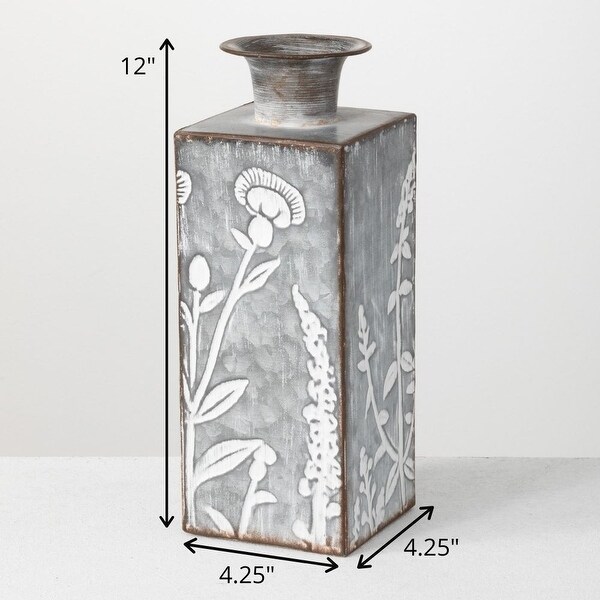 Sullivans Flower Patterned Vase 12"H Silver