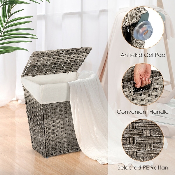 Gymax Handwoven Laundry Hamper Foldable w/Removable Liner, Lid & - 17.5'' X 12'' X 21''
