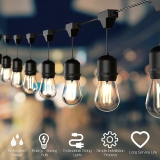 Outdoor LED String Lights Commercial Grade Weatherproof Patio Lights - Black