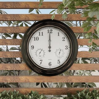 Wall Clock Thermometer 18" Quartz Battery-Powered Pure Garden