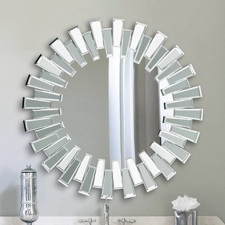 25-inch Silver Sunburst Round Decorative Wall Mirror - 1.4 in. D x 25.6 in. W x 25.6 in. H