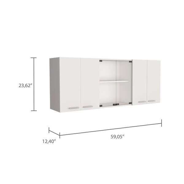 59-inch Two Center Glass Doors Wall Cabinet White