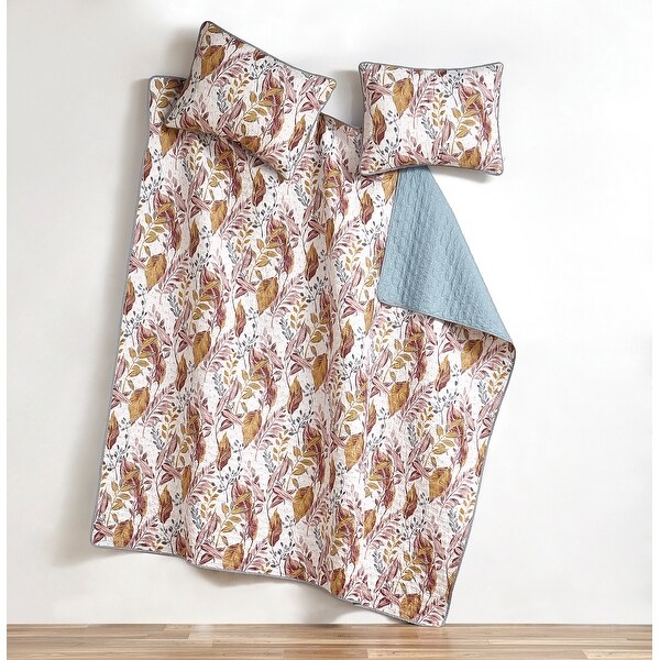 Vintage Leaf Print 3 Piece Quilt Set