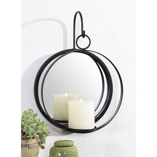 9x14 inches ORBIT, Metal Wall Sconce with Round Mirror Black Modern Decorative Sconces for Bedroom Living room Wall Light