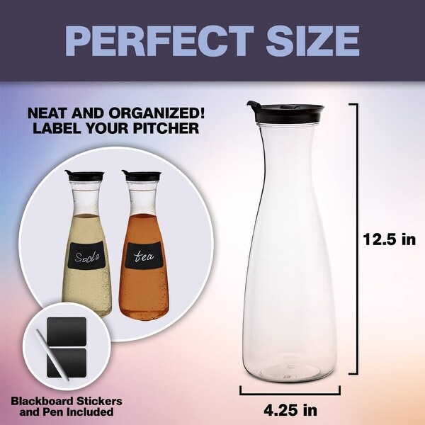 UMIEN Carafe Pitcher Square � Clear Beverage Carafes with Flip Top Lid, Easy Pour BPA Free Plastic Drink Container, 50 Ounce