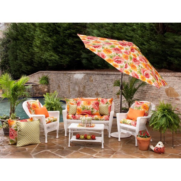Pillow Perfect Primro Polyester Orange Outdoor Wicker Loveseat Cushion