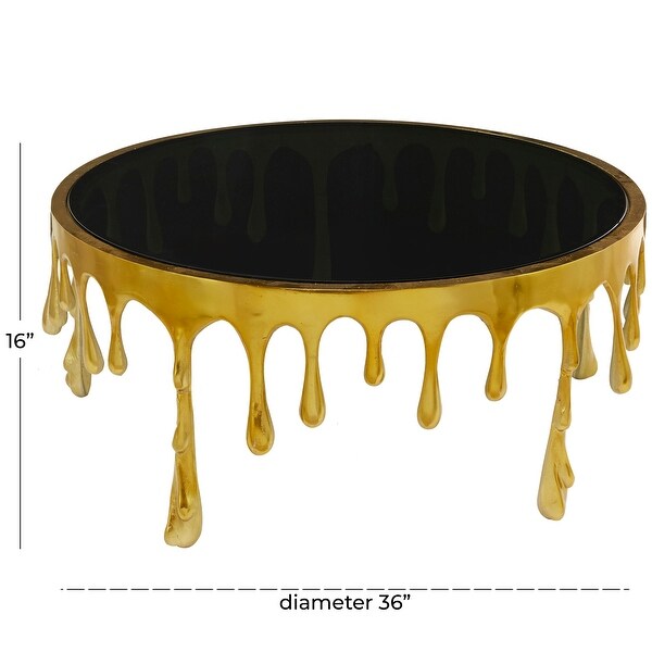 Melting Drip Metal Accent, Coffee, and Console Table Collection with Smoke Glass Top