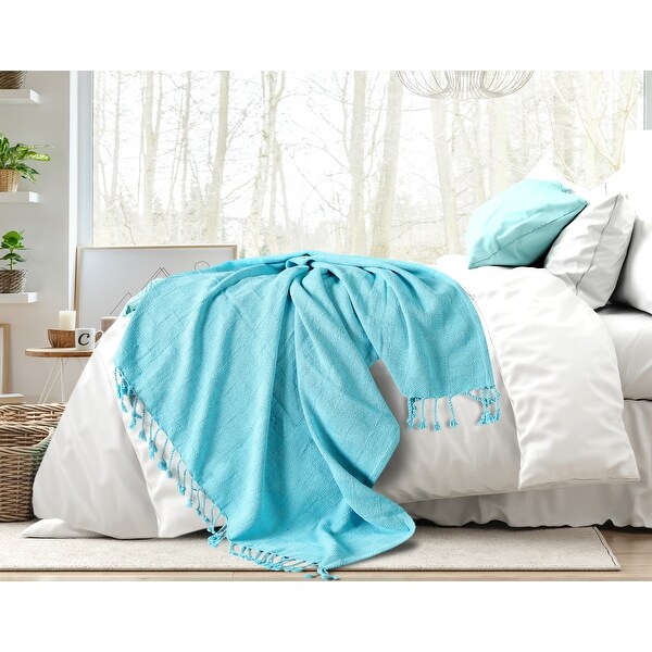 LR Home Checkered Weave Light Standard Size Throw Blanket with Fringe