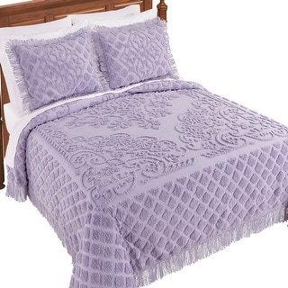 Lavender Textured Design Royalty Chenille Fringe Bedspread