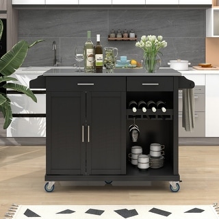 Kitchen Island Cart with Stainless Steel Top and Large Storage Space