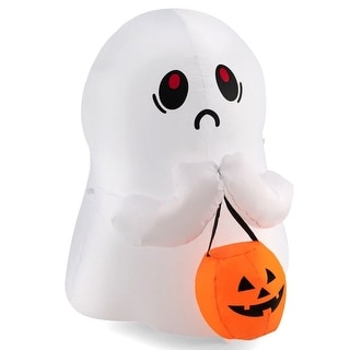 4 FT Halloween Inflatable Ghost Holding Pumpkin Blow up Holiday Decor w/LED Lights