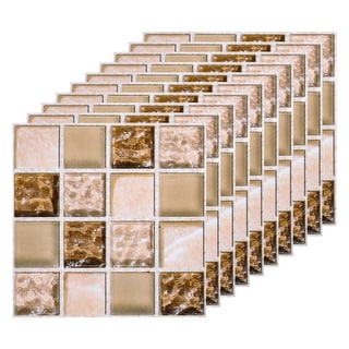 25Pcs Peel and Stick Tiles Backsplash, 4"x4" Thicken Mosaic Tile, Beige Yellow - Beige+Yellow