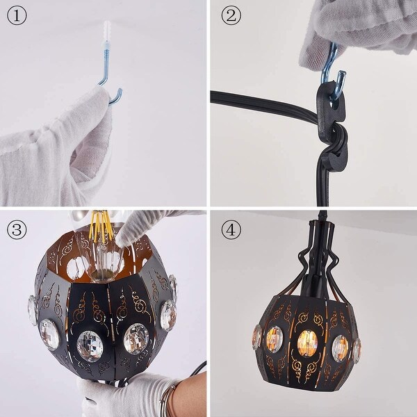 Industrial swag lamp black cage plug in pendant light