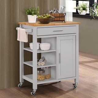 Porch & Den Scotsmeadow Solid Wood Kitchen Cart with Natural Wood Top