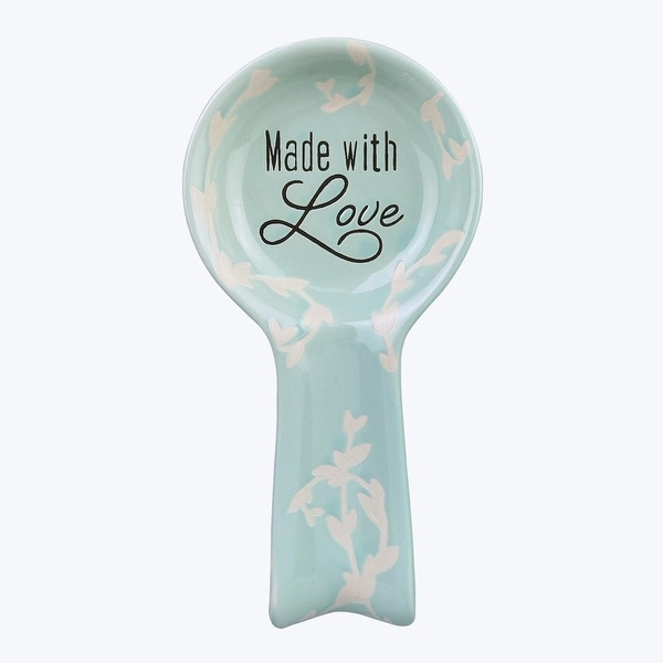 Turquoise Country Farmhouse Made With Love Embossed Spoon Rest Ceramic