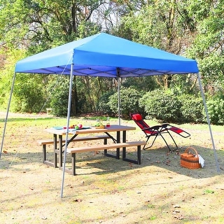 PHI VILLA 12' x 12' Slant Leg Pop-up Canopy, 81 Sq. Ft of Shade, Instant Folding Canopy, Blue - 12x12ft