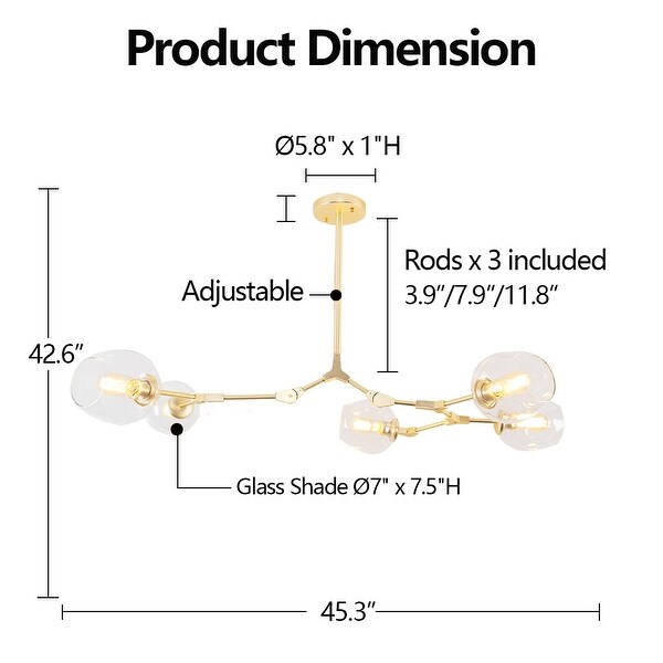 Adjustable Chandelier Pendant Gold Chandelier with Clear Glass Shades