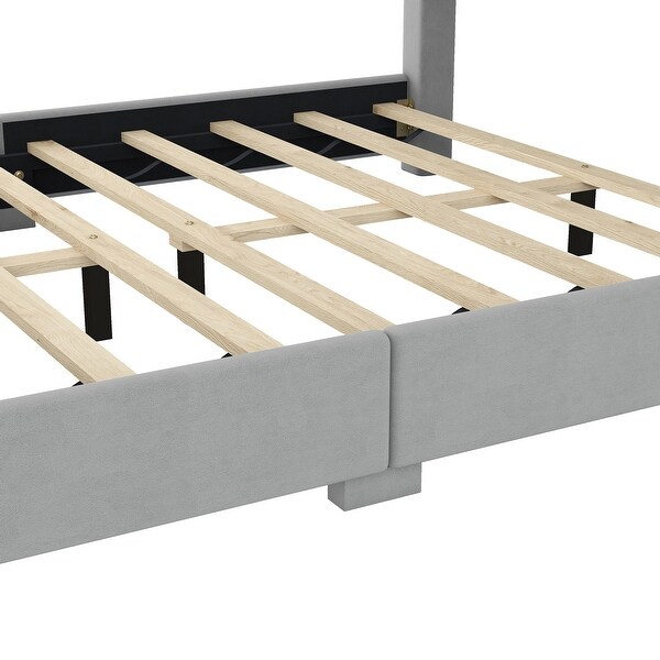 Upholstery Platform Bed with Storage Headboard and Footboard, Solid Wood Bedframe with Support Legs, No Need Spring Box