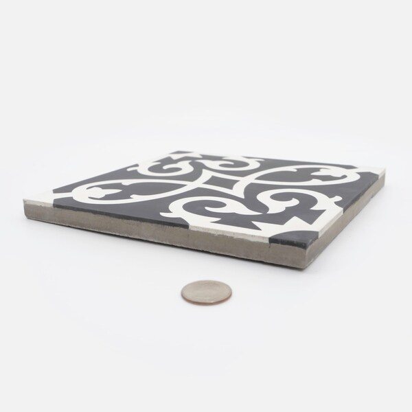 Handmade Agadir in Black and White Cement Tile, Pack of 12 (Morocco)