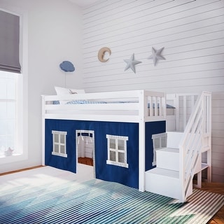 Max and Lily Twin Low Loft with Stairs and Curtains