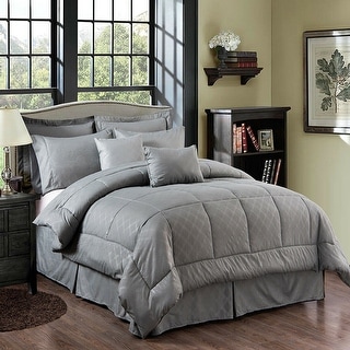 10 Piece Plaid Set Bed Bedding Comforter Queen Grey