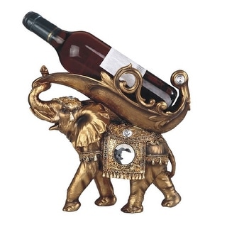 Q-Max 11.25"W Golden Thai Elephant Wine Rack Bottle Holder Dining Room Decoration Figurine
