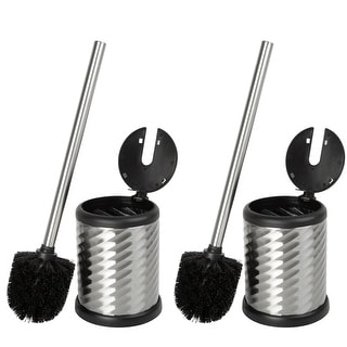 Bath Bliss 2 Pack Self Closing Lid Toilet Brush and Holder in Stainless Steel Swirl - Dimensions: 4.5" Rd x 15.4"