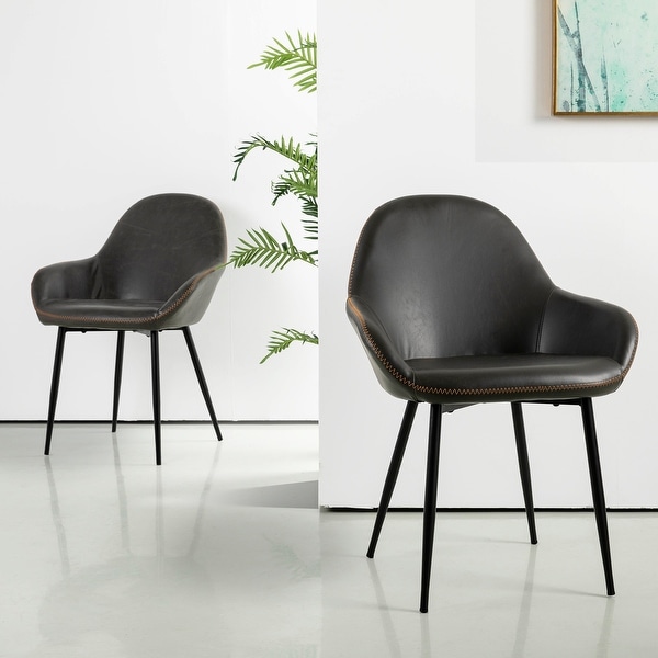 Glitzhome Mid-Century Modern Leatherette Stitched Accent Armchair Dining Chair (Set of 2)